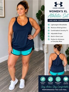 Under Armour Navy Tank with Teal Athletic Shorts Set